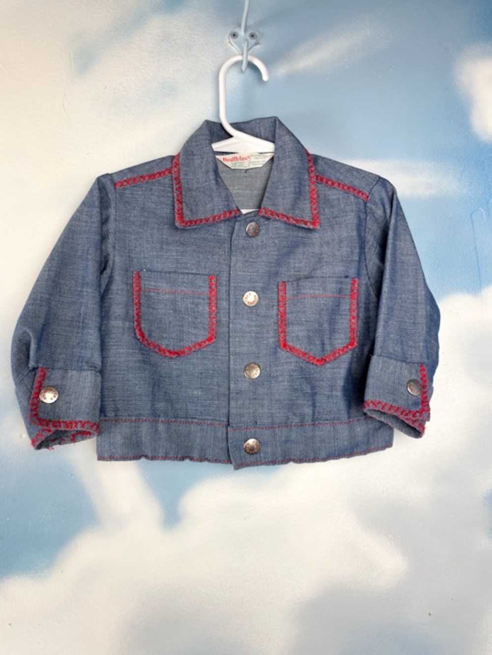 Health-tex vintage 70s embroidered chambray toddlers button up shirt